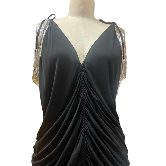 Vintage Ferrara Black Body Con Dress with Silver Mesh Details Small/Medium - Picture 5 of 7